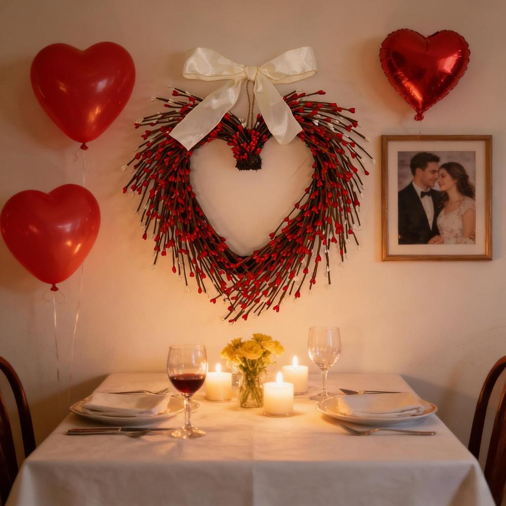 Heart-Shaped Valentine's Day Gypsum Bead Wreath for Door Decoration and Wedding Props