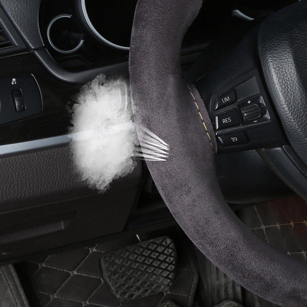 Suede Cowhide DIY Hand Sewn Car Steering Wheel Covers Auto Steering Wheel Protector Fashion Non-slip 38cm Car Accessories