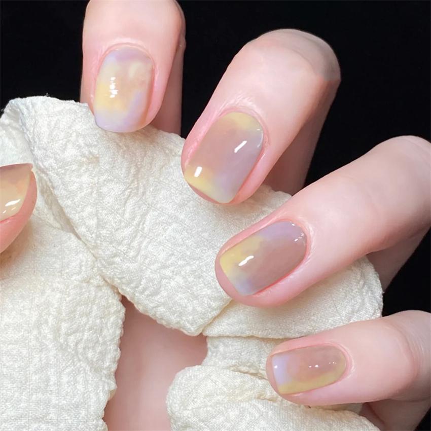 24Pcs Goose Yellow Cream Flower French Acrylic Press On Nails Full Coverage Removable False Nail Art Tips