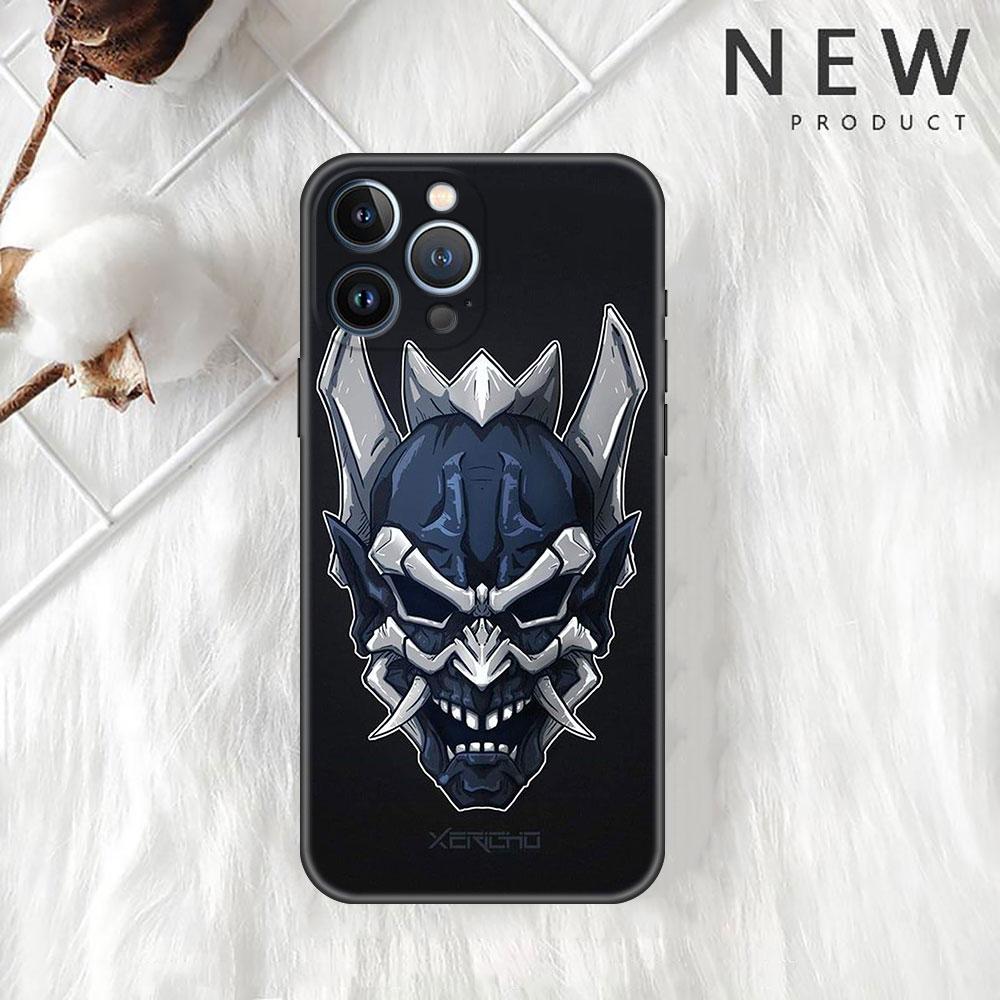 Samurai Oni Maske Hülle Für Apple iPhone 11 13 14 12 Pro Max 7 8 XR X 6 5 5S SE 2022 13ProMax Schwarz Silikon Handy Funda