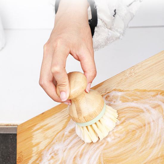 2Pcs Bamboo Dish Brush Flexible Bristles Ergonomic Handle Oil Proof Stain Removal Sink Plate Bowl Pan Scrub Cleaning Scrubber Kitchen Supplies
