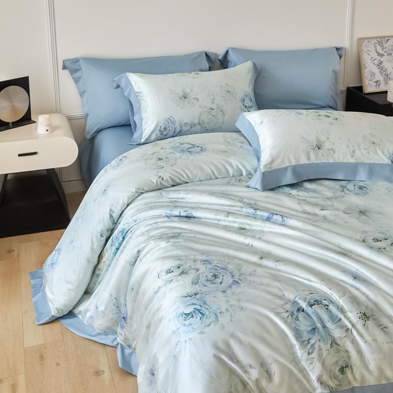 Eisseide Bettwäsche Set Vierteiliges Set, Hautfreundliche Wasserwasch-Bettlaken Bettbezüge Kissenbezüge