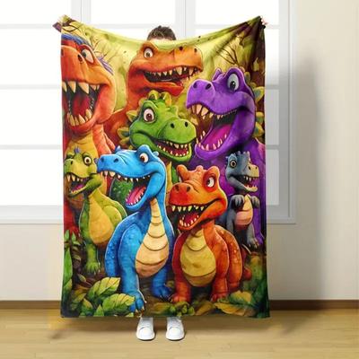 Kinder Flanelldecke Buntes Lächeln Dinosaurier Muster Weihnachtsdecke Leicht Warm Tierdecke
