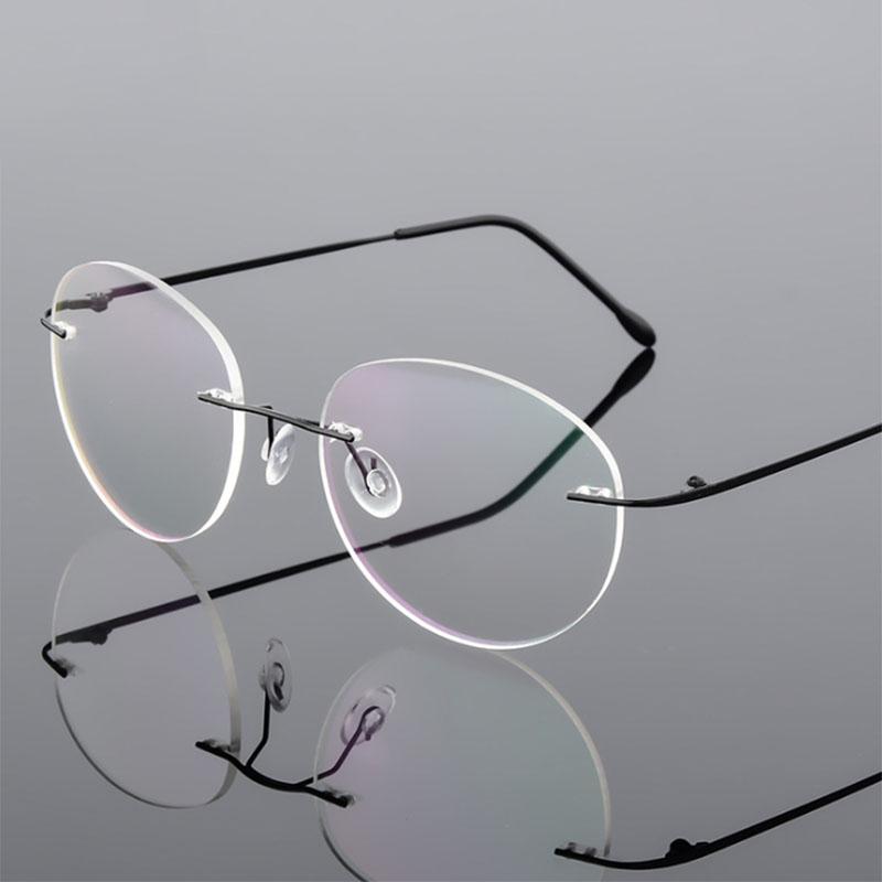 Titanium Alloy Framless Oval Myopia Glasses Finished Women Men Ultra-Light Rimless Prescription Eyeglasses 0 -0.5 -0.75 To -6.0