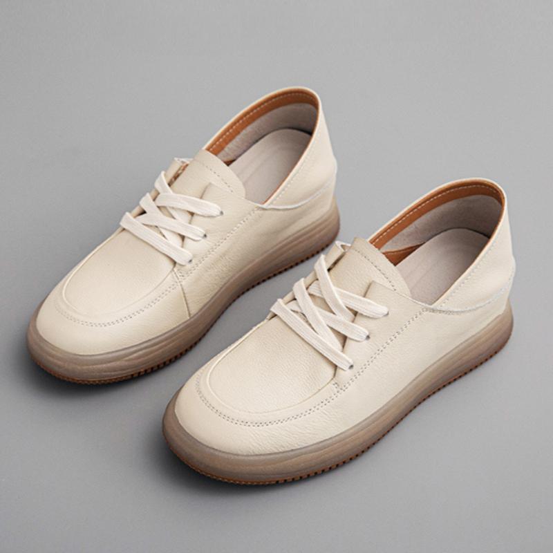 Women's Spring Thin White Shoes with Inner Height Increase, Soft Leather and Soft Sole, Slip-on Shoes