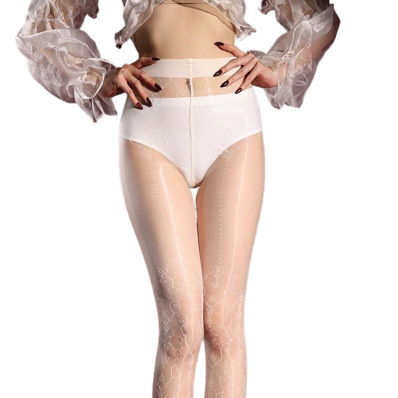 Stockings For Women High Waisted Flower Jacquard Aurora Socks Oil Shiny Glossy Transparent Ultra Elastic Pantyhose Lingerie