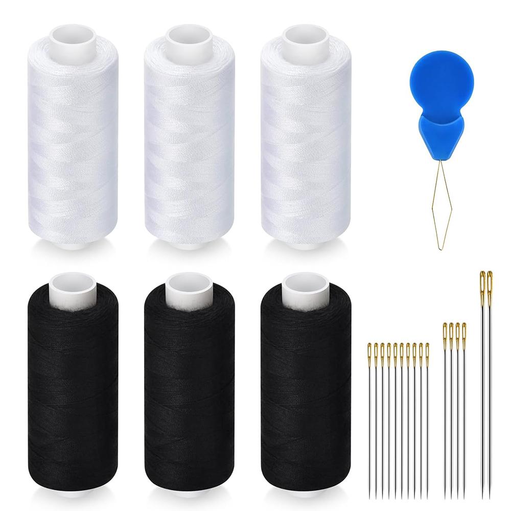 2Pcs Sewing Thread Kit 500 Yards Each Spool 402 Polyester Thread with Sewing Needle & Threader for Hand Stitching Embroidery
