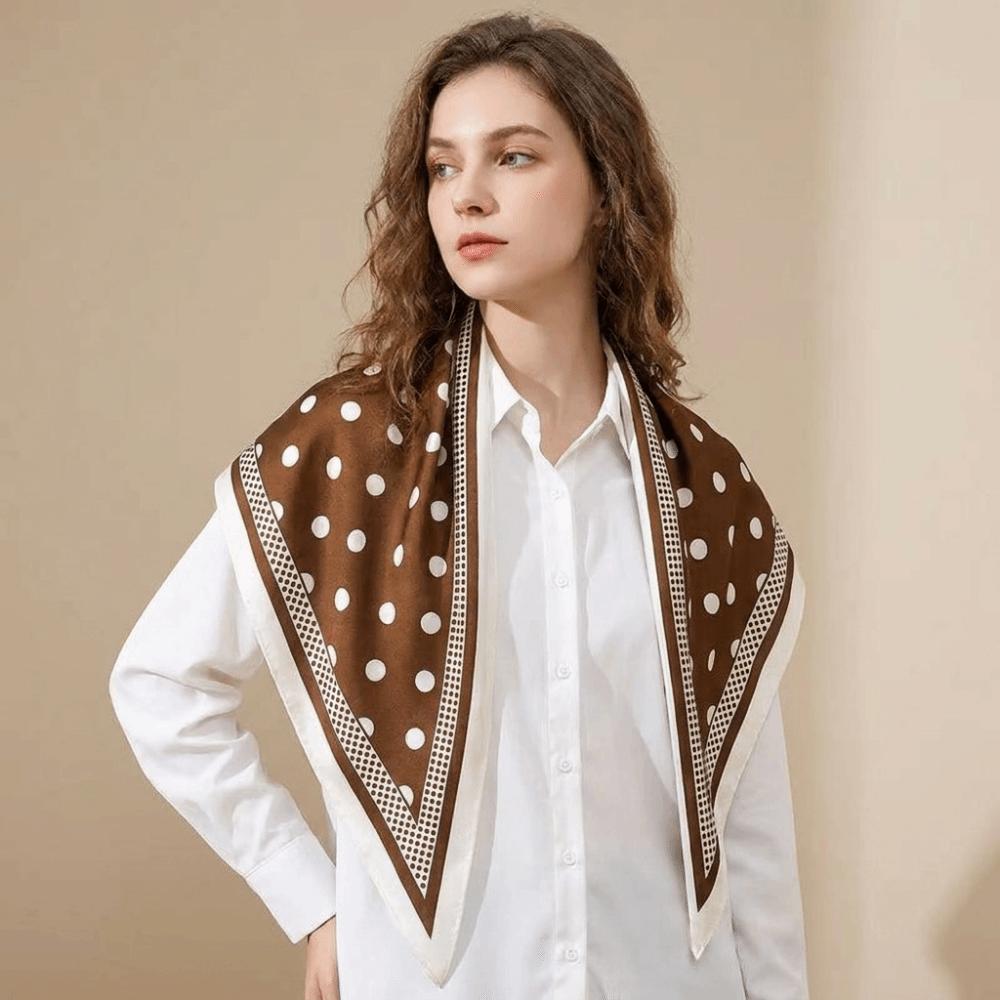 Thin Imitation Silk Scarf Polyester Waist Tying Scarf Vintage Polka Dot Triangle Scarf Club