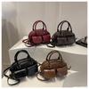 Autumn Retro Double Pocket Design Shoulder Bowling Bags for Women Solid Color Ladies Crossbody Bag Simple Female Pu Handbags