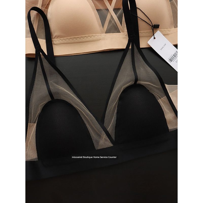 

IWS Light Yarn Small Ears Deep V Sexy Bra Women s Large U Beautiful Back Underwired Bra Non-Trace Bra Ultra-Thin Breathable Underwear