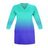 Women's Summer Plus Size V Neck Long Sleeve Knee Pocket Casual Dress