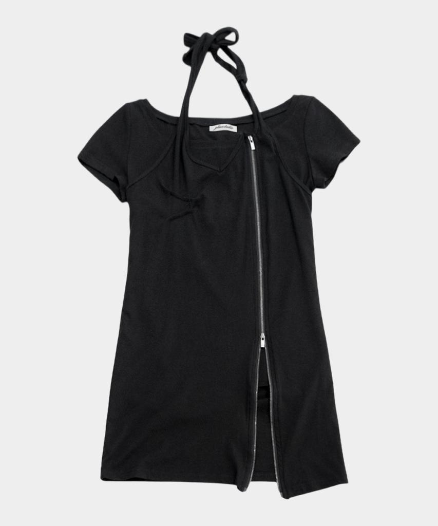 PLACE STUDIO Halter Neck Strap Multi-Zipper Point Layered Sleeveless T-Shirt Set_2 Colors