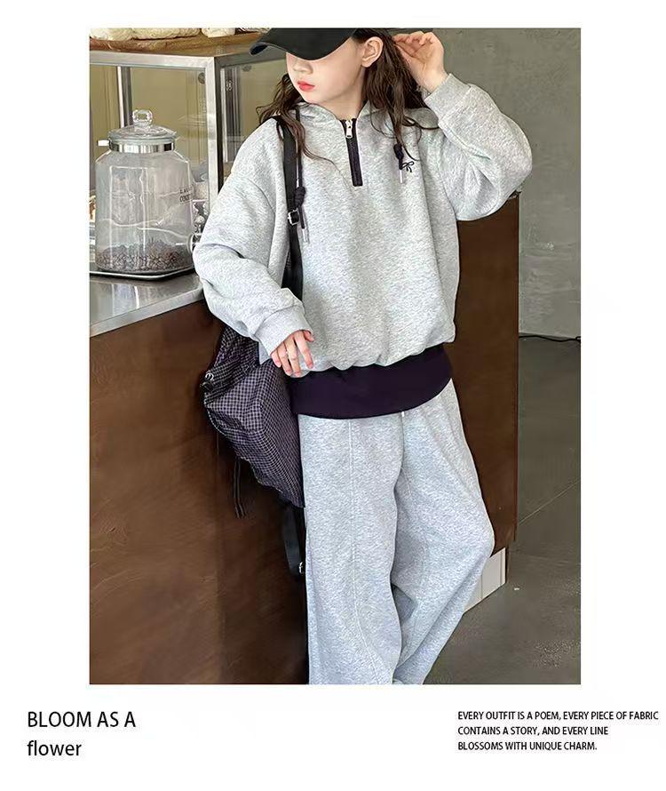 Girls' Korean-Style Hooded Two-Piece Set - Spring/Autumn 2025 Fashion for Big Kids