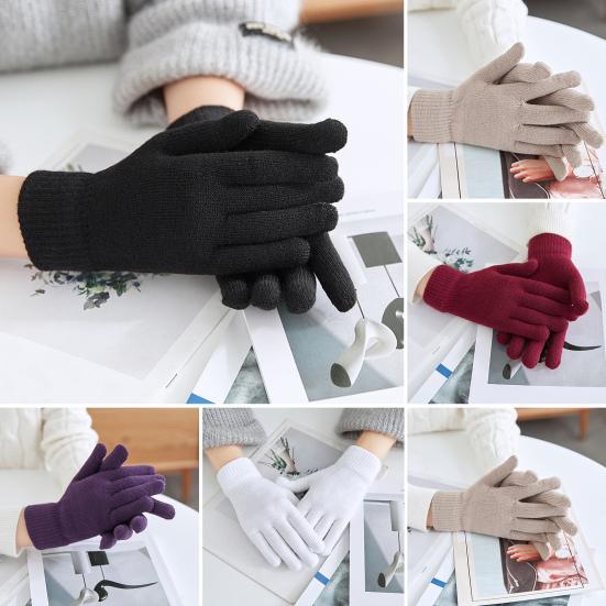 Winter Knitted Gloves Female Thickened Warm Gloves Breathable Cycling Gloves with Windproof Elastic Cuffs for Running Errands Driving