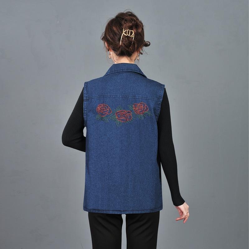 Denim Vest Women's Dark Blue Vest Vest Elderly Pocket Design