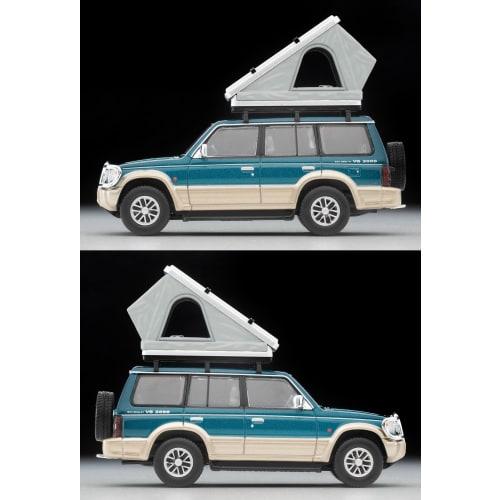 TOMYTEC Tomica Limited Vintage Neo 1/64 Scale LV-N206c Mitsubishi Pajero Mid-Roof Wide VR with Optional Parts, Green/Beige, 1991 Model, Includes Tent