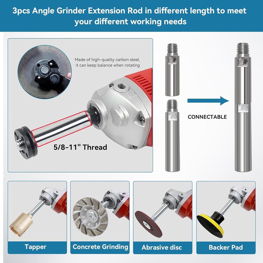 Angle Grinder Extension Shaft Rod,14pcs Angle Grinder Attachments with 5/8"-11 Thread,Grinder Power Tools Include Grinder Extension Shaft,Grinder