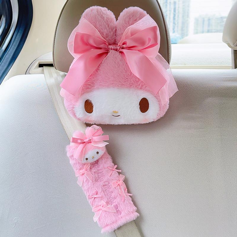 My Melody Cartoon Plushies Lovely Stuffed Anime Kawaii Plush Toy Back Cushion Headrest Car Accessories Seat Belt Cover