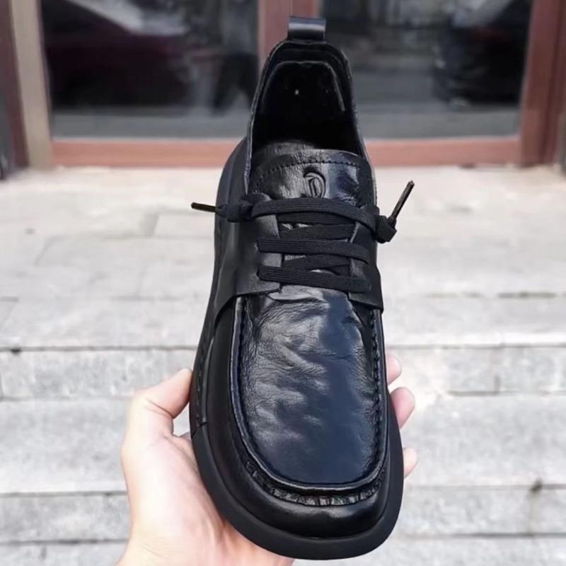 Leather breathable men's shoes velvet autumn and winter new soft surface thick sole trend versatile hollow casual leather shoes men