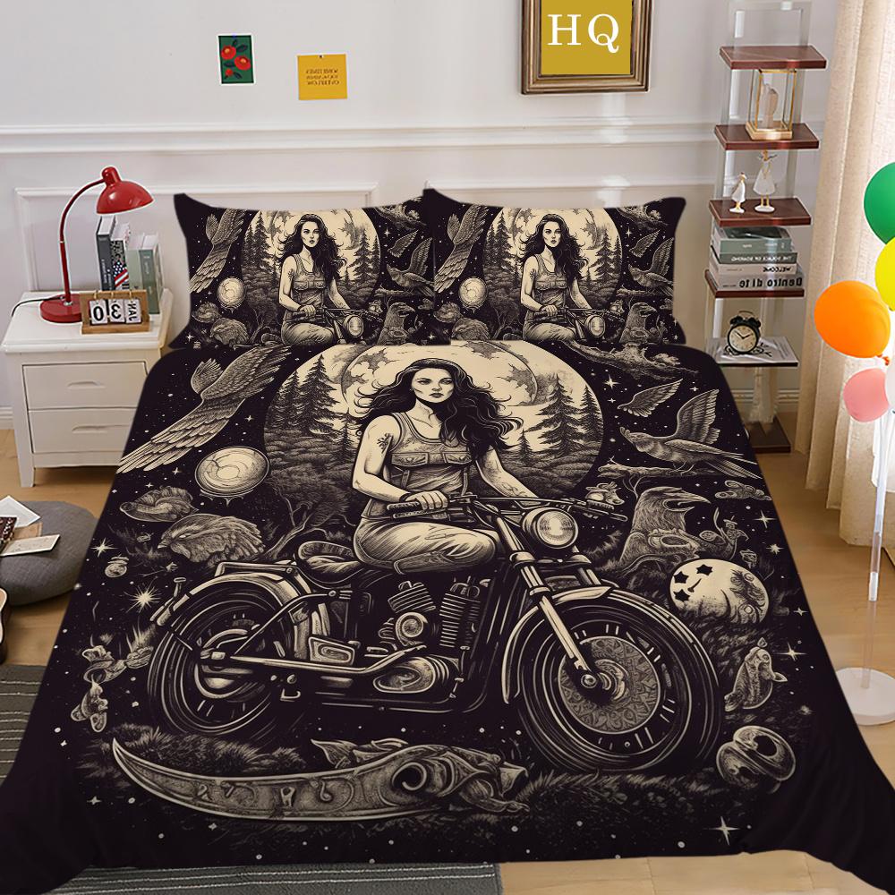 Bettwäsche-Set mit 3D-Schönheits-Schädel-Druck, volle Größe, Polyester-Bettbezug-Set, hochwertiges Schlafzimmer-Dekor