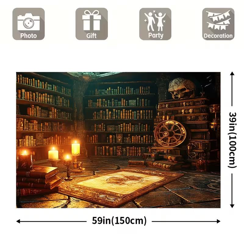 2D Magical Wizard Library Backdrop, Halloween & Witchcraft Photo Booth