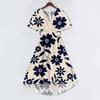 Women's Casual V Neck Short Sleeve Floral Print Dress Vintage Style Midi Length Lightweight Fabric Summer Dress
