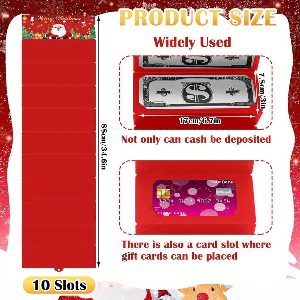 3-Pack Merry Christmas Gift Card & Cash Holders - 10-Pocket Durable Holiday Paper Stockings for Birthdays Thanksgiving New Year