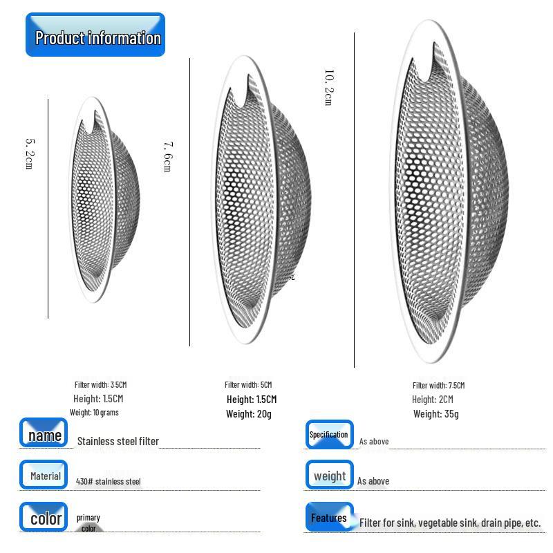

Stainless Steel Anti-Clogging & Anti-Rodent Floor Drain Filter for Outdoor and Kitchen Sinks Filter Screen 5.2CM