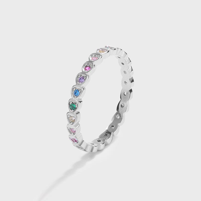

Женское кольцо из стерлингового серебра S925 с радужным сердцем - Нишевый дизайн, Модное роскошное украшение на указательный палец Size 6