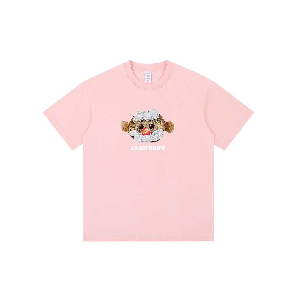 American Niche Design Fun Bread Print Pure Cotton Casual Loose Short-Sleeved T-Shirt for Men and Women, Summer 2024 Collection