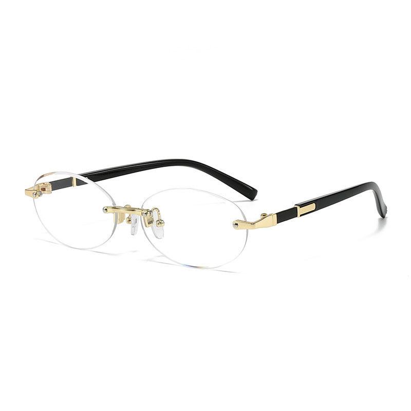 New European American Frameless Cut Edge Oval Sunglasses Hip Hop Fashion Eyewear