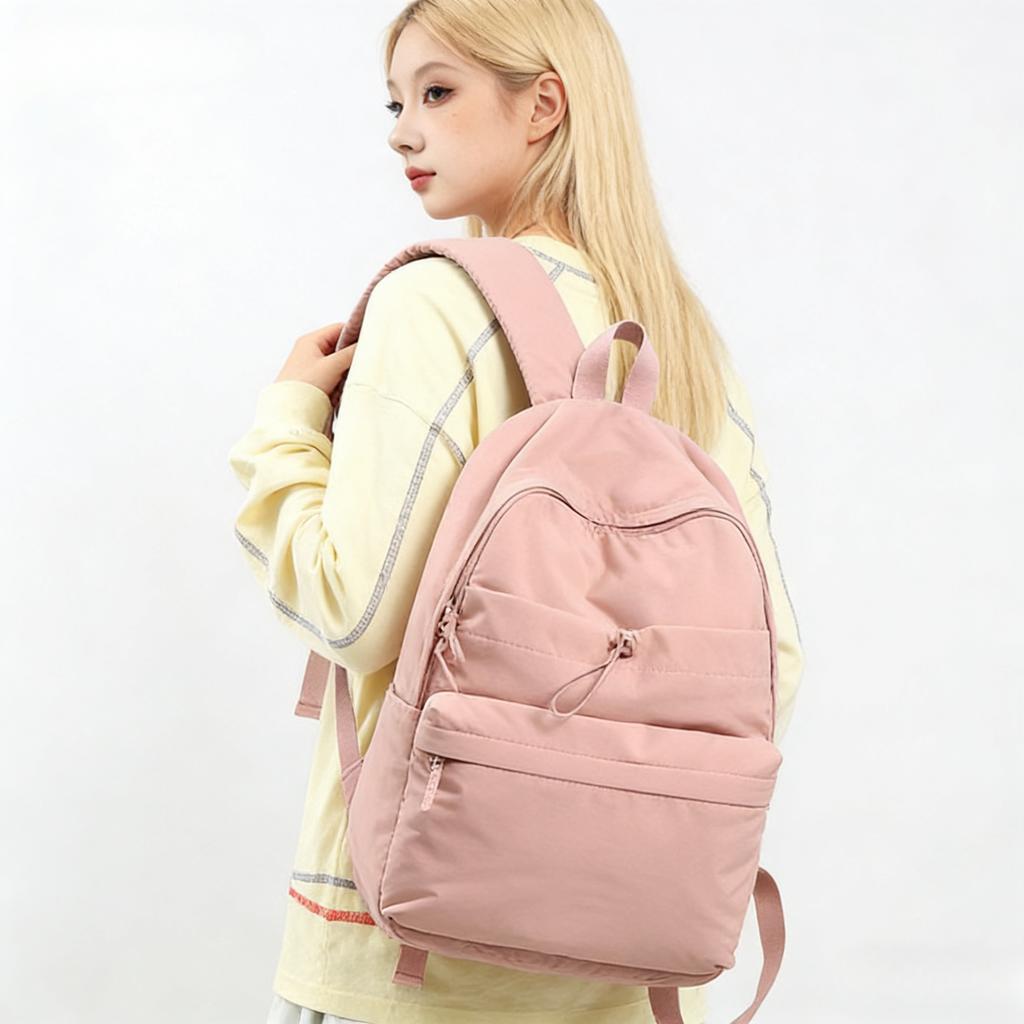 Women's Lightweight Nylon Backpack Casual Daily Waterproof Travel Backpack for Girls Ladies Simple Solid Color School Bag Outdoor Small Backpacks