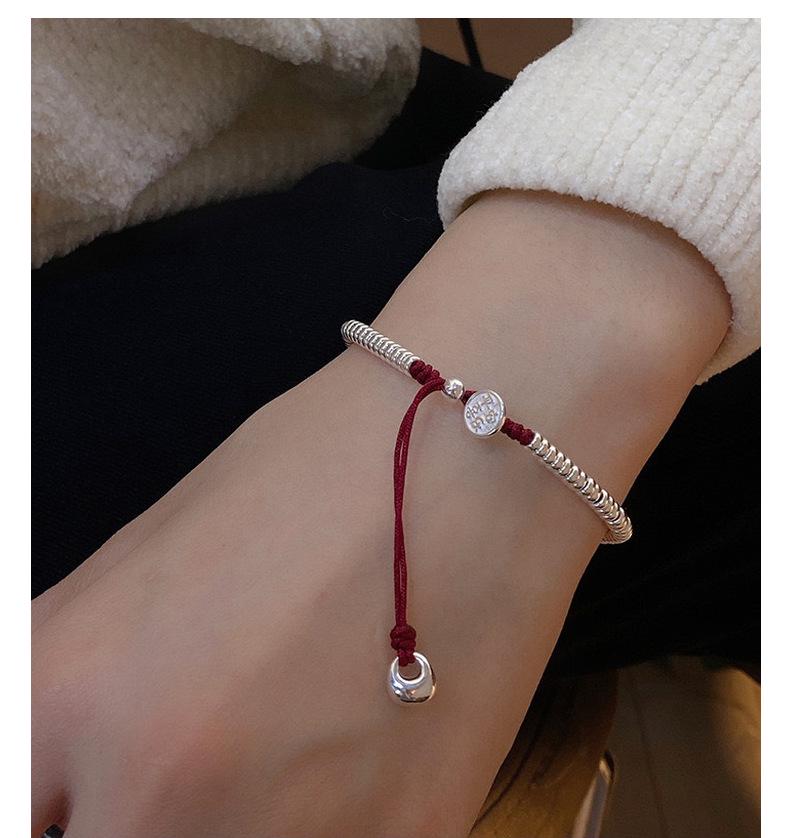 S925 Sterling Silver and Red Rope Bracelet with Round Beads - Gift for Good Luck and Peace
