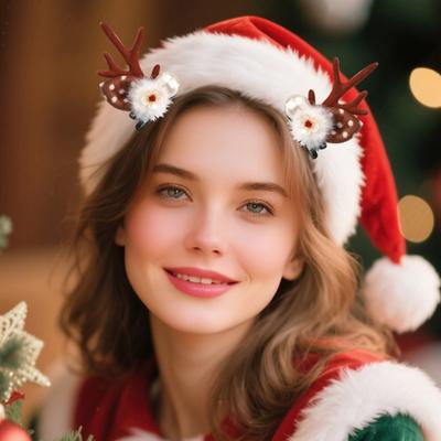 Yousheng 1 Pair Christmas Hairpins Holiday Antlers Design Faux Pearls Plush Ball Decor Hair Clips Christmas Party Photography Props