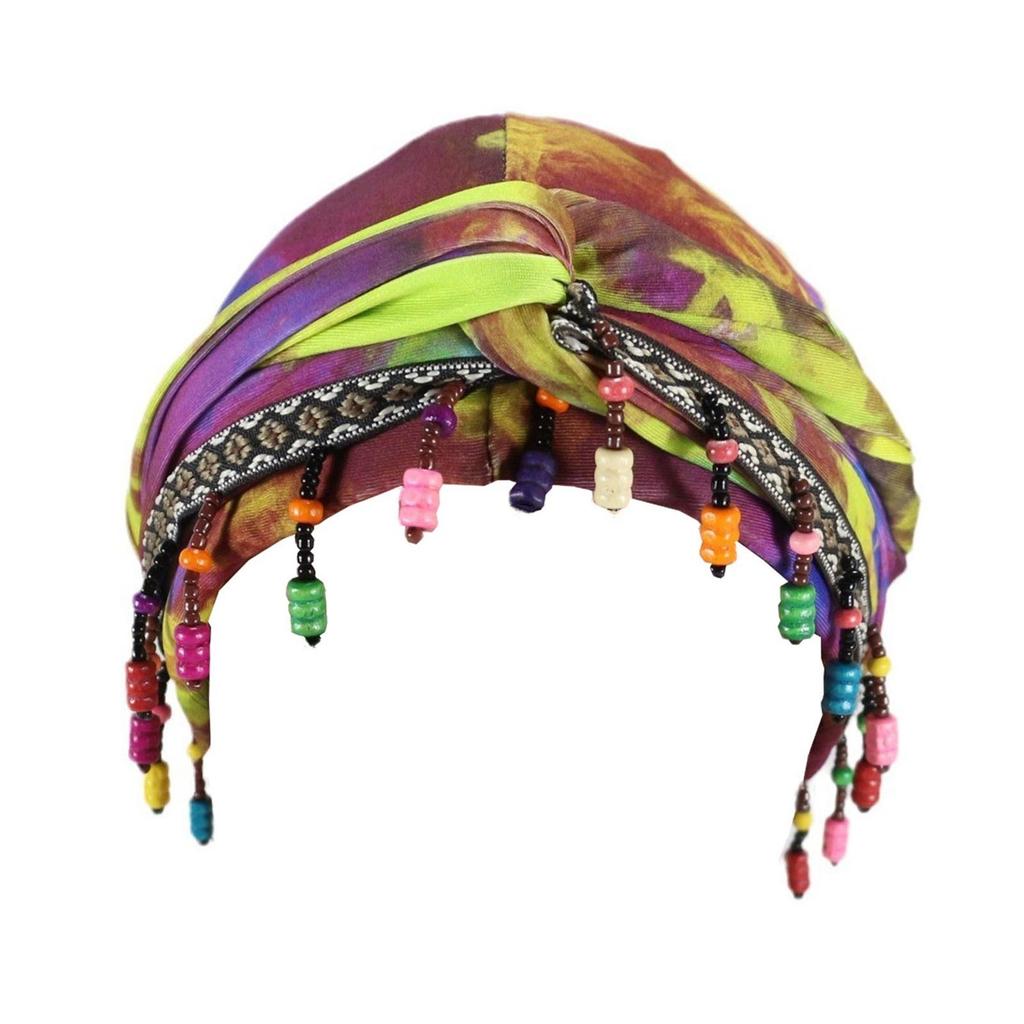 Colorful Beaded Headscarf Cap With Prickly Hair Sticker, Adjustable Pullover Cap, Printed Tail Cap, High Elasticity