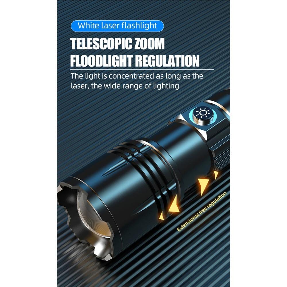 Hochleistungs-LED-Taschenlampe Typ-C Wiederaufladbar Zoom weißes Licht Tragbare Taschenlampe Outdoor Leistungsstarke Taschenlampe mit USB-Aufladung