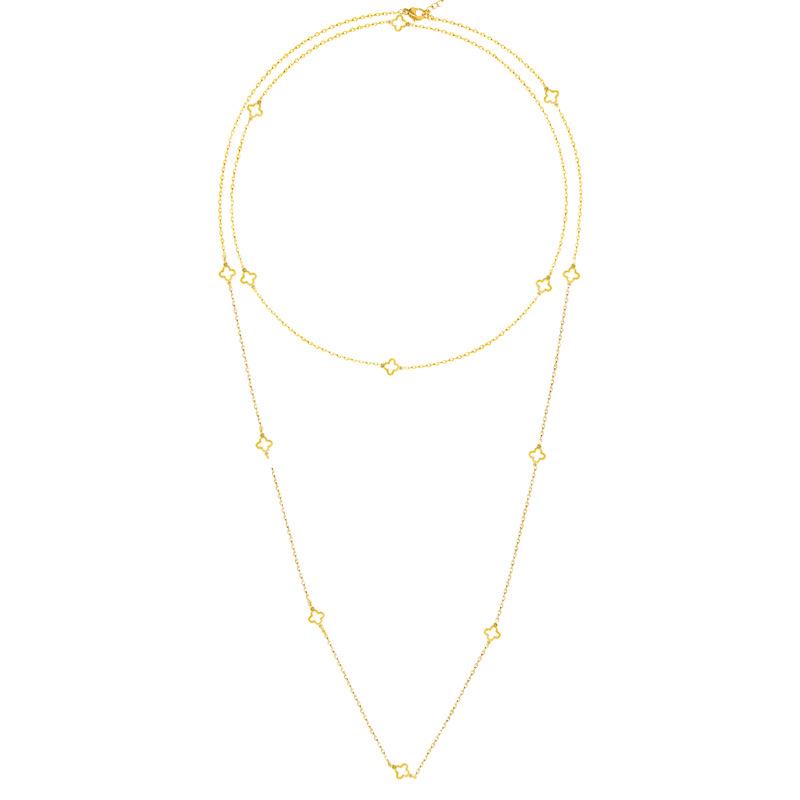 

Довге намисто з чотирьох листів конюшини: Жіночий багатошаровий ланцюжок для светра з високоякісної титанової сталі – модний дизайн 2023 року. золотий