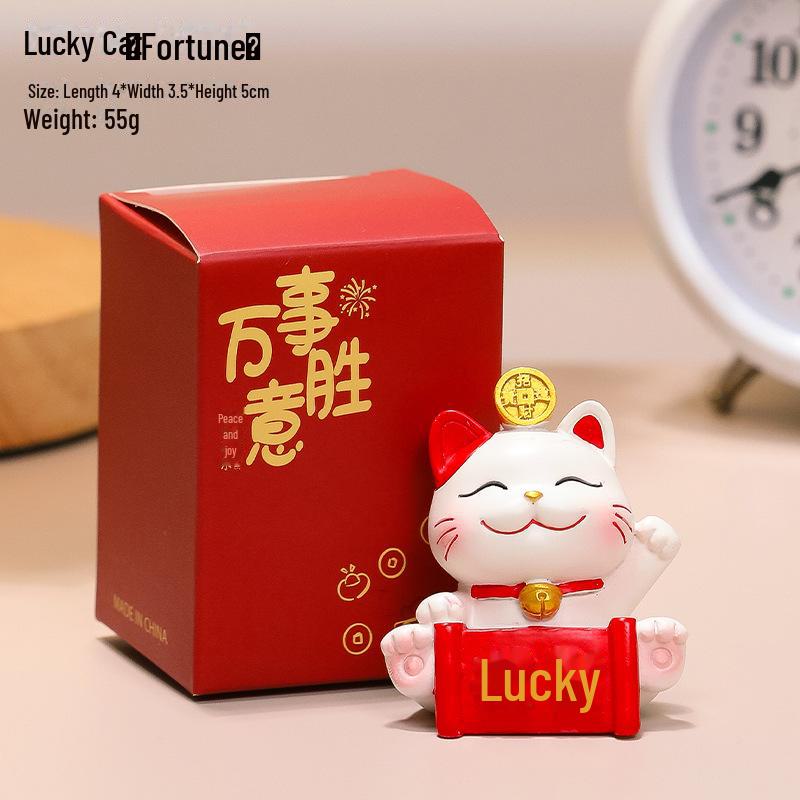 Lucky Cat Resin Desktop Ornament - Cute Cartoon Decoration for Office