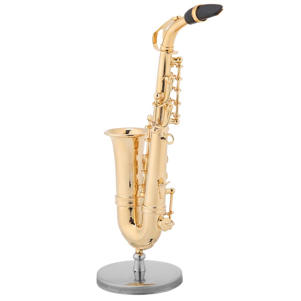 Miniature Alto Saxophone Replica with Stand and Case Gold Plated Instrument Model Ornaments