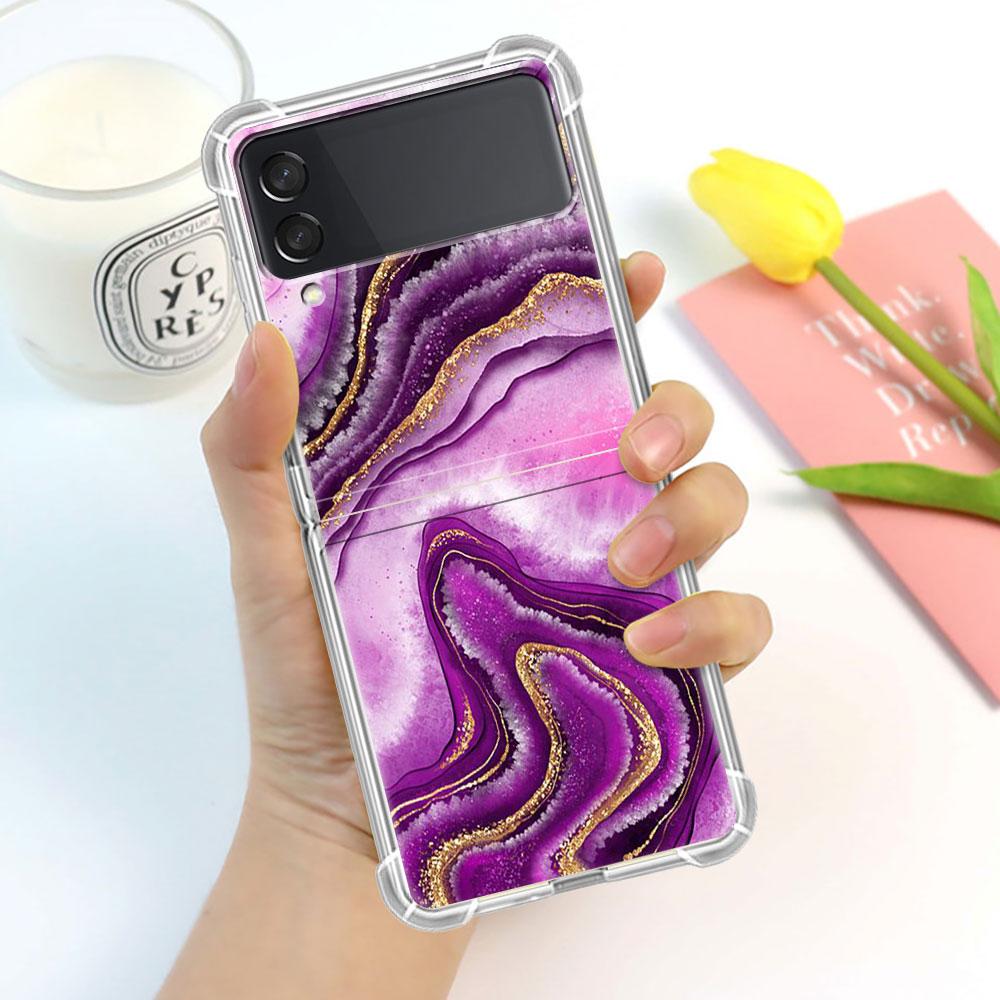 Luxury Case For Samsung Galaxy Z Flip 3 4 5G Funda Z Flip3 Clear PC Hard Shockproof Back Phone Coque Shell Marble