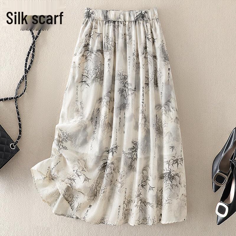 Новая юбка-миди А-силуэта с высокой талией в китайском стиле XL