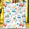 Cute Cars Theme Printed Blanket - Perfect for Couch, Bed, Travel & Outdoor Use | Machine Washable, Cozy & Durable.