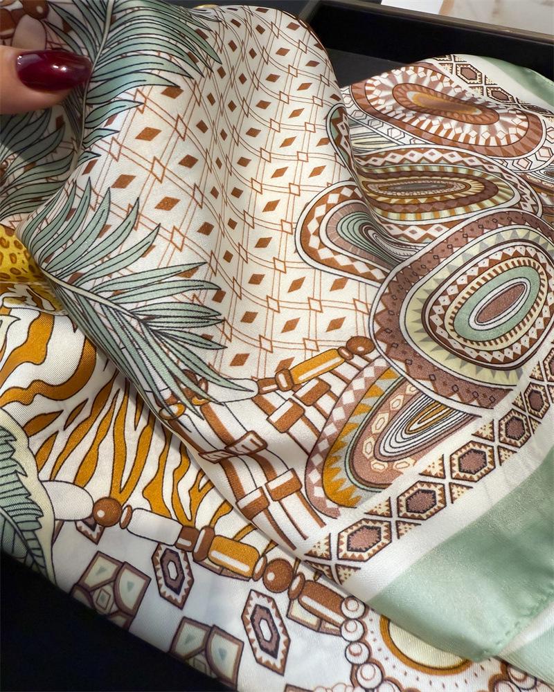 Luxury Fashion Print Square Scarf Women Satin Scarves Bandana Hijab Neckerchief Shawl Kerchief Hair Band Foulard Lady