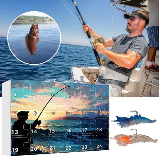 2025 Fishing Lure Advent Calendar 24-Day Countdown Box with Surprise Baits Holiday Countdown Decor Christmas Gift for Men Boys Anglers