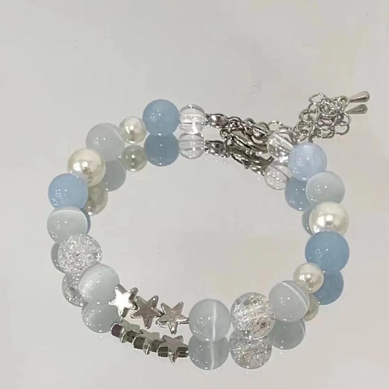 Bracciale con Perline e Ciondolo a Forma di Fiore Rosa di Cristallo Coreano e Farfalla per Donne, Catena Dolce con Perle, Gioielli Regalo per Fidanzata