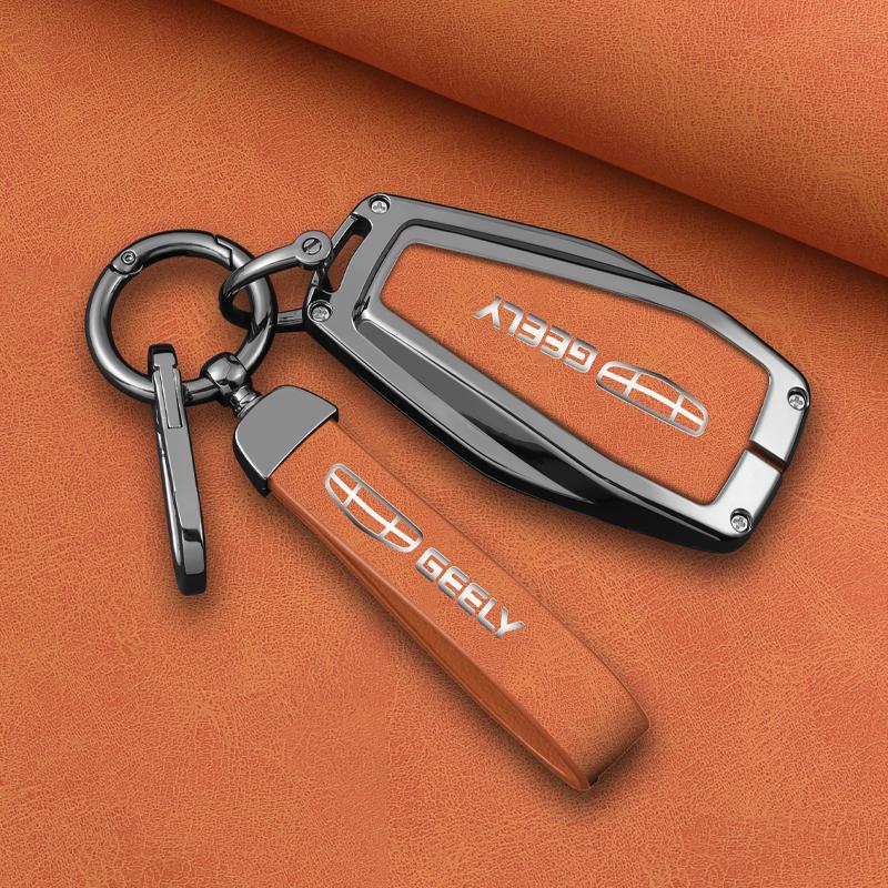 Interior Mouldings Zinc Alloy Leather Car Key Case Cove Holder Set For Geely Coolray X6 Emgrand Global Hawk GX7 Remote Auto Prot