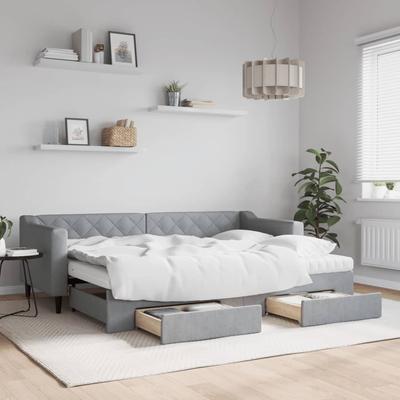 Vidaxl Extendable Sofa With Drawers, Light Gray, 80X200 Cm, Fabric
