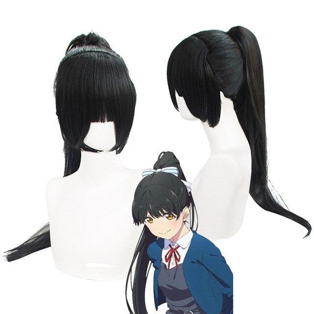 Anime Love Live!Super Star!! Hazuki Ren Cosplay Wig Black Straight Wig With Ponytail Heat Resistant Synthetic Hair