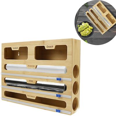 5-in-1 Bambus Frischhaltefolien-Spender mit Schneider Vielseitiger Großraum-Alufolien-Spender für Küche Restaurant Bäckereien