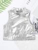 Girls Shiny Metallic Crop Tank Top Ballet Dance Jazz Hip Hop Performance Costumes
